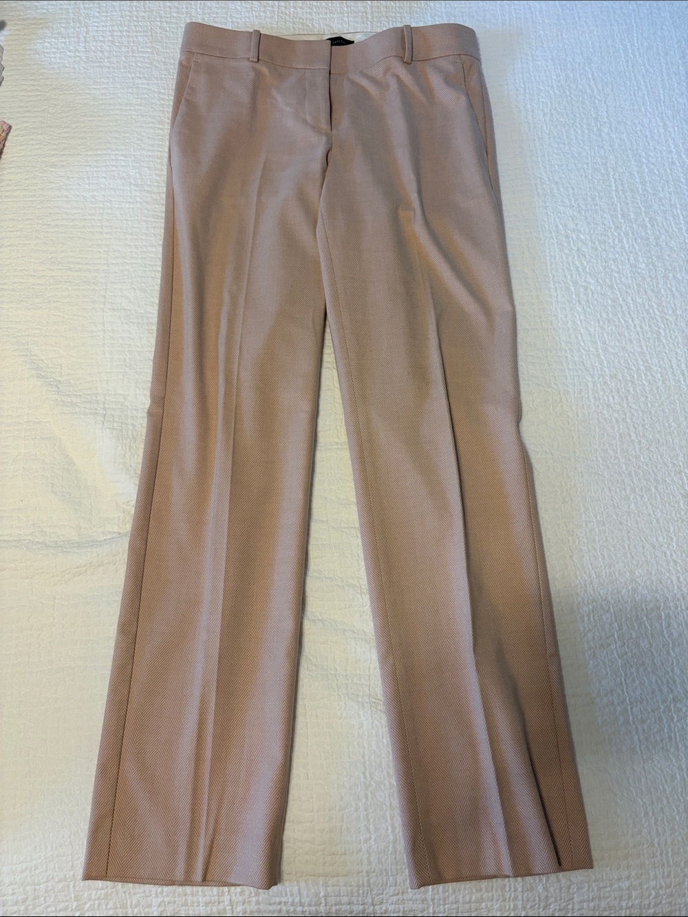 Ann Taylor Straight-Leg Dress Pants in Blush Pink Herringbone
